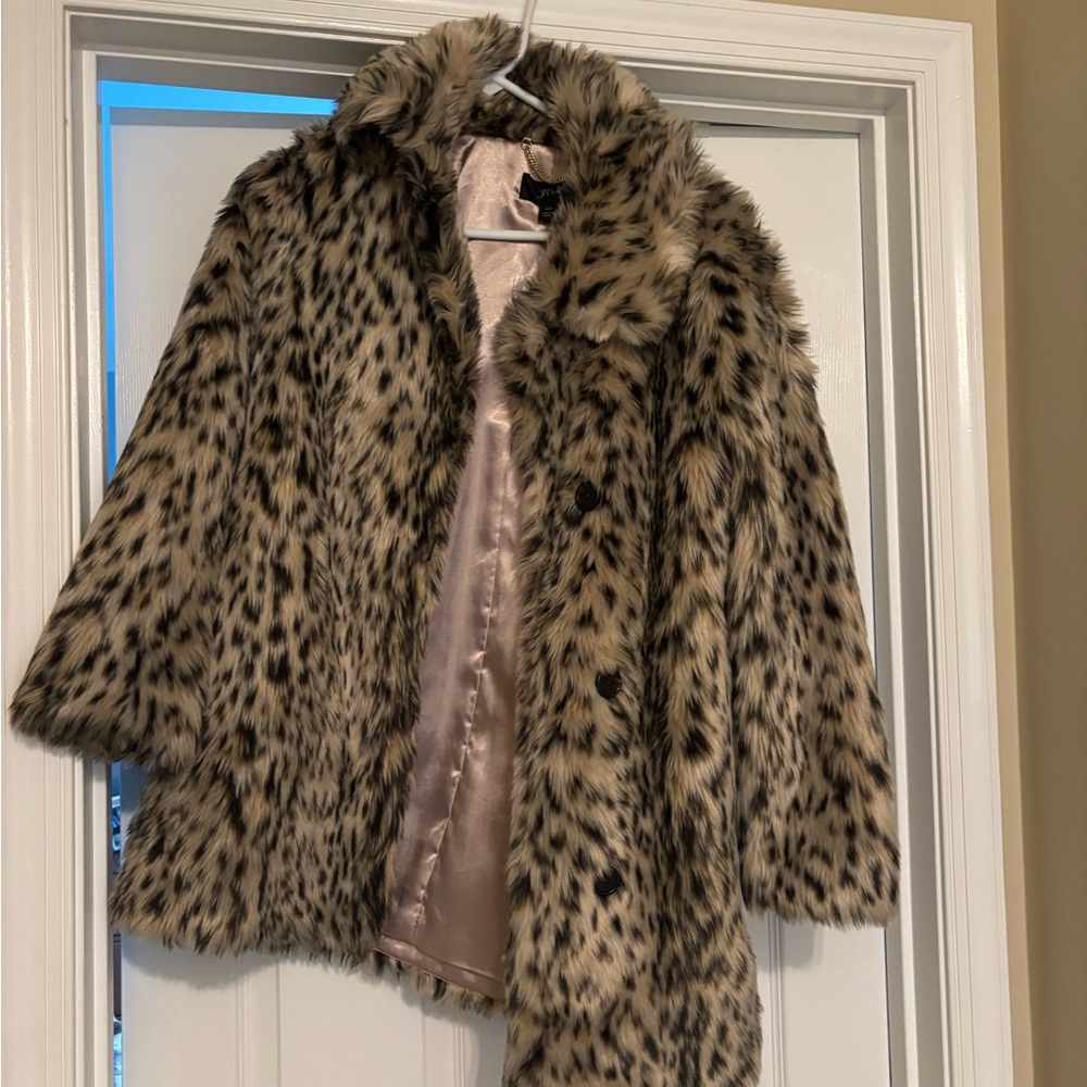 J. Crew Coat with Faux Fur Collar in Cream and Brown
